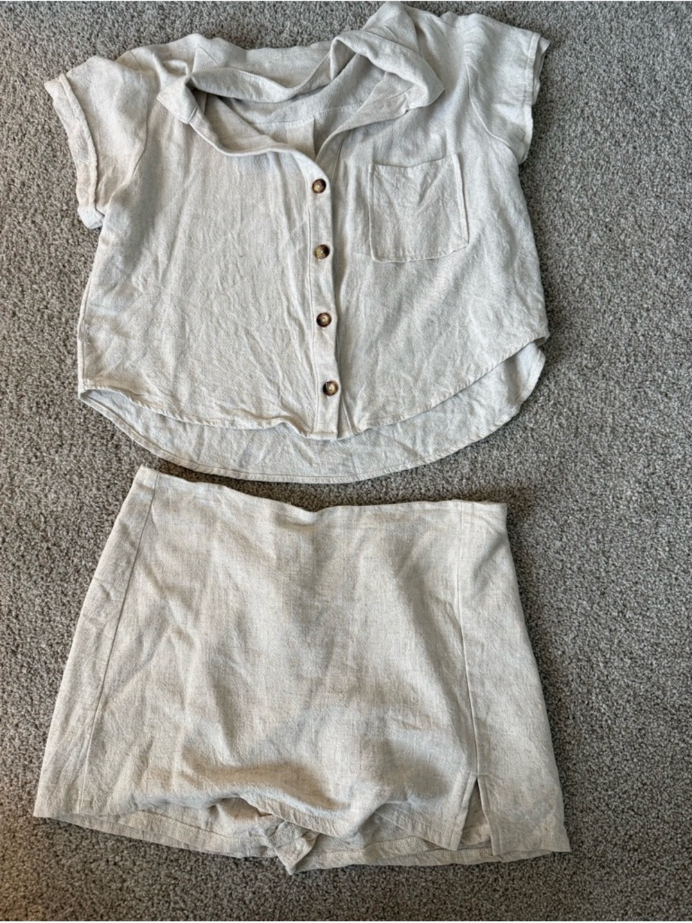 Altar'd State Light Beige Two-Piece Button Top and Skort